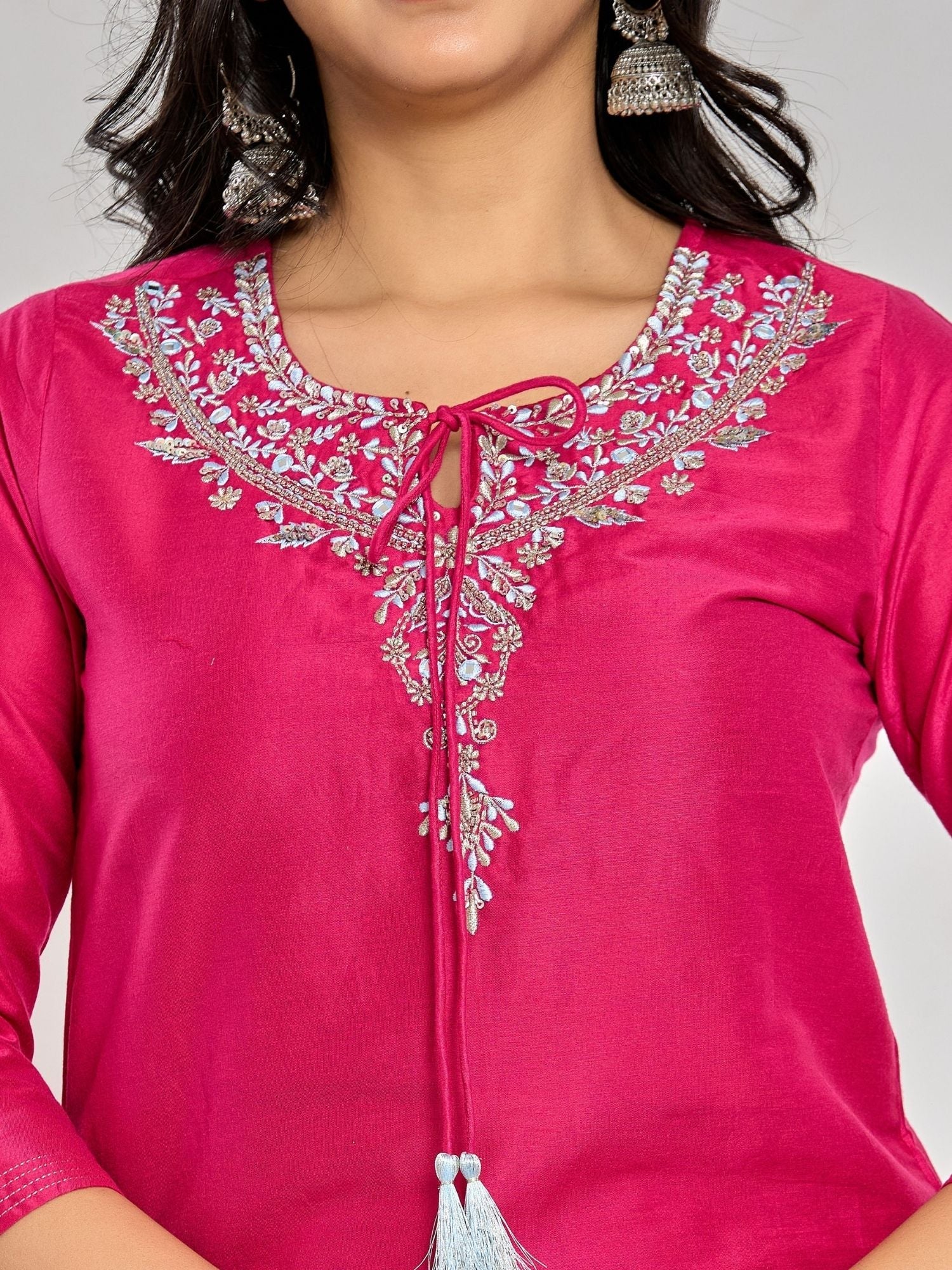 Pink Color Mirror Work With Zari And Sequin Work Kurta With Pant And Duptta