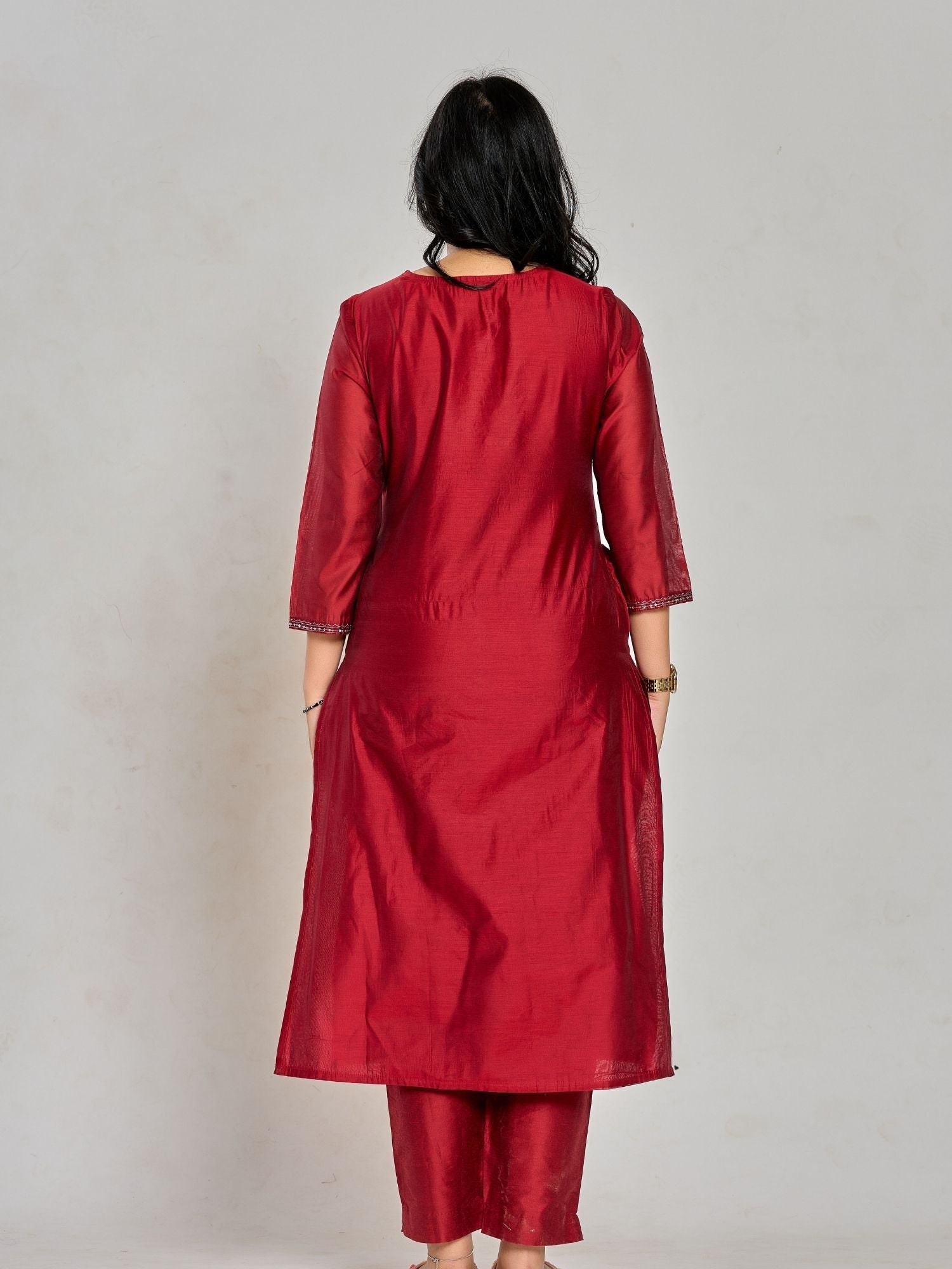 Maroon Color Mirror Embroidery Kurta With Pant