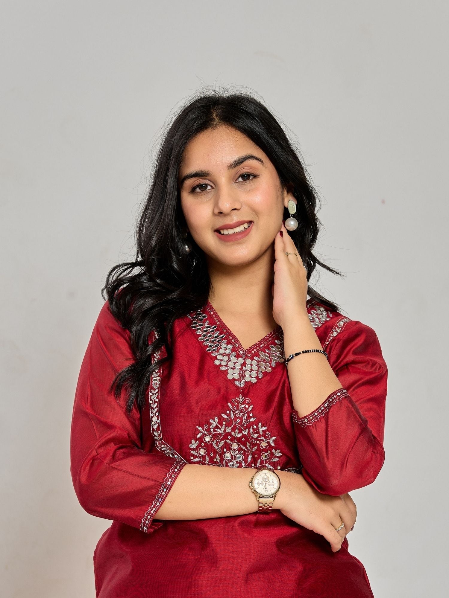 Maroon Color Mirror Embroidery Kurta With Pant