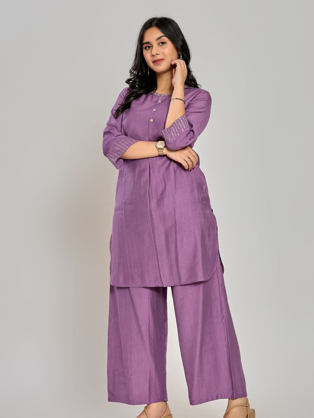 Purple Color Zari Embroidery Co-Ord Set