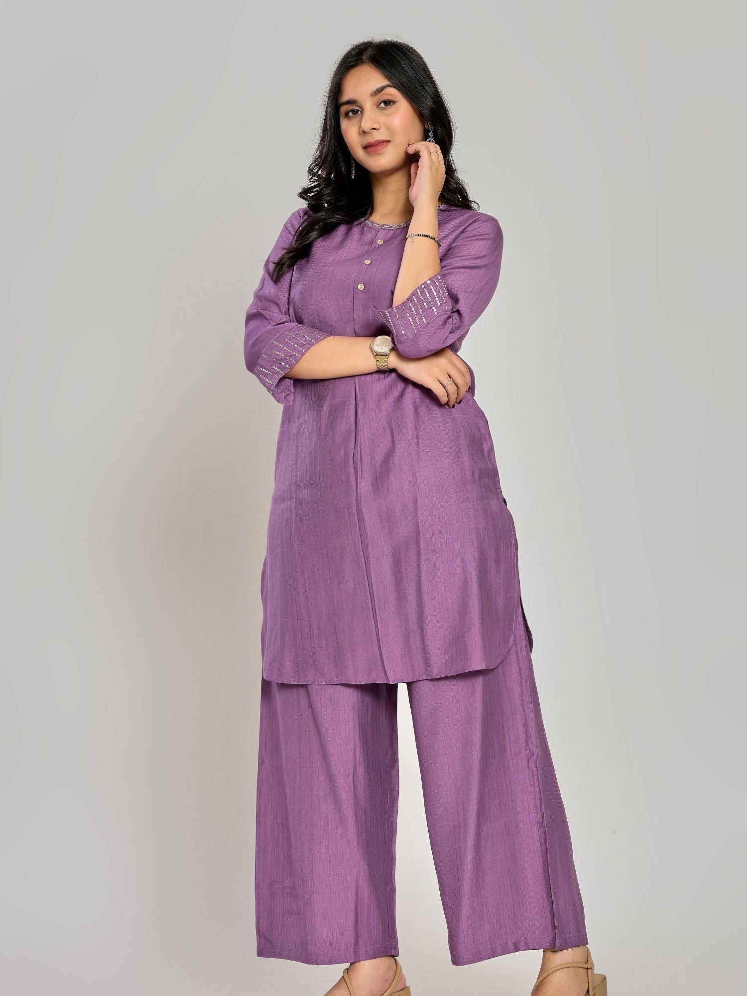 Purple Color Zari Embroidery Co-Ord Set