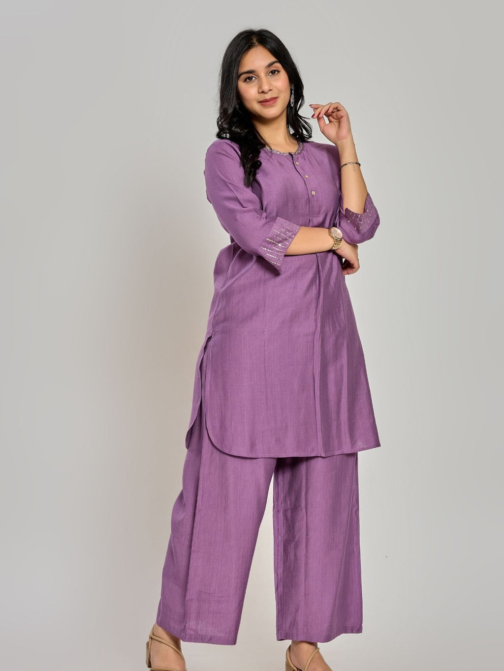 Purple Color Zari Embroidery Co-Ord Set