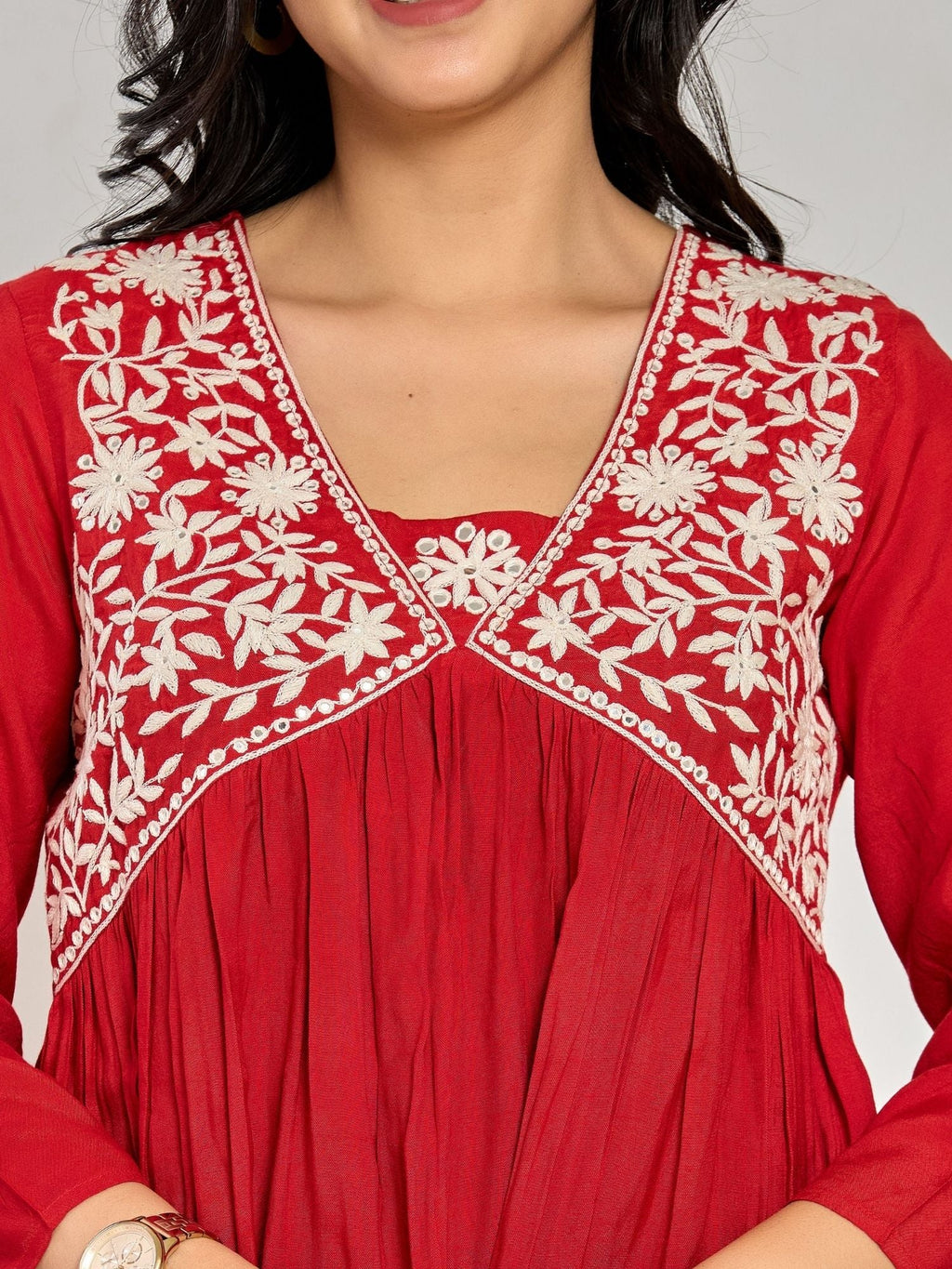 Red Color Mirror Work With Thread Embroidery Palazzo Set