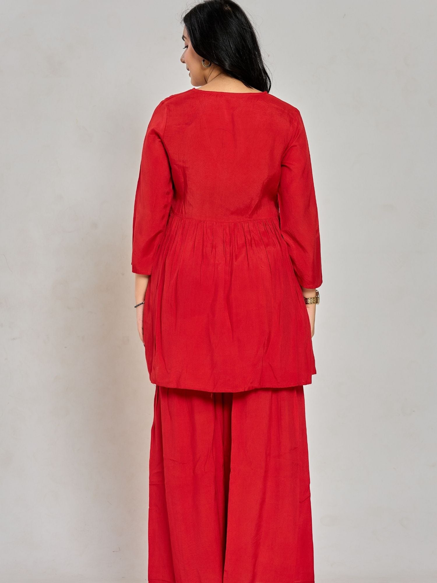 Red Color Mirror Work With Thread Embroidery Palazzo Set