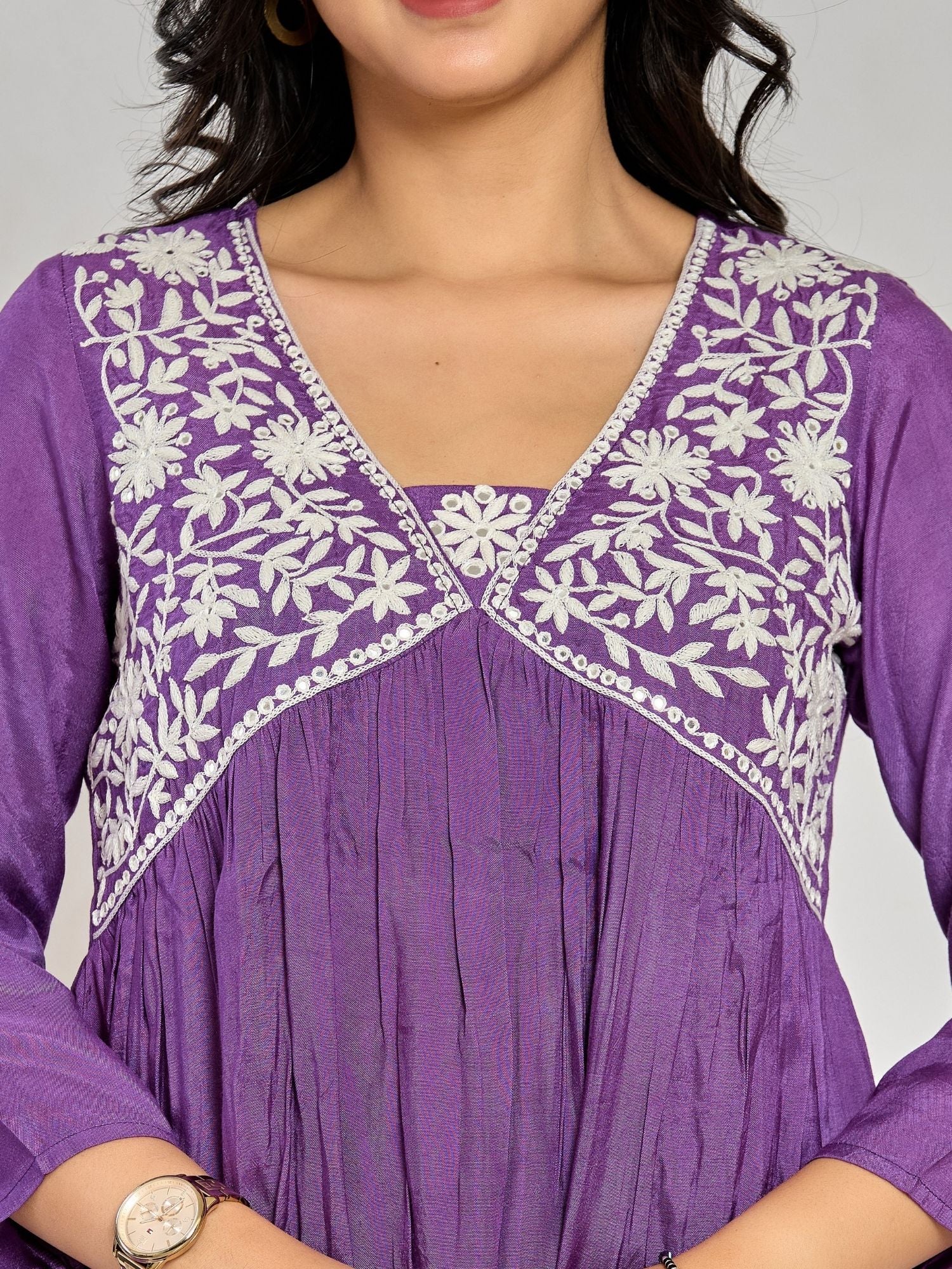 Purple Color Mirror Work With Thread Embroidery Palazzo Set
