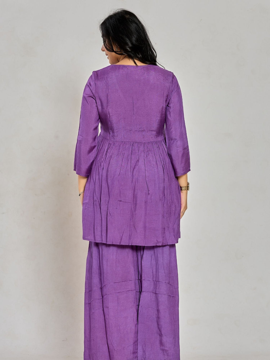 Purple Color Mirror Work With Thread Embroidery Palazzo Set