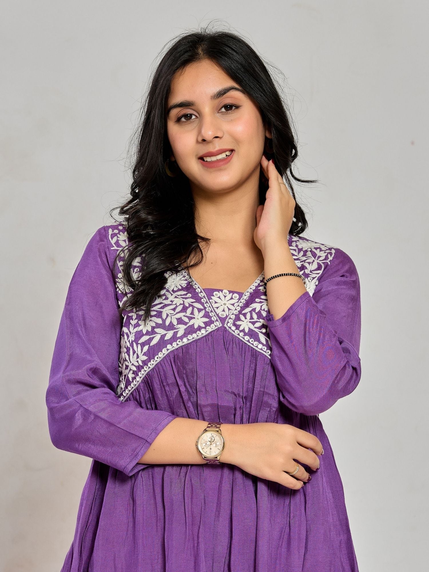 Purple Color Mirror Work With Thread Embroidery Palazzo Set