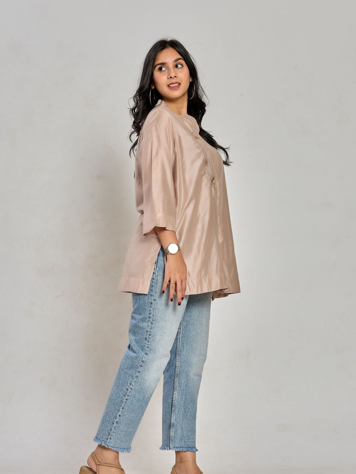 Champagne Beige Color Resham Work With Zari Tunic