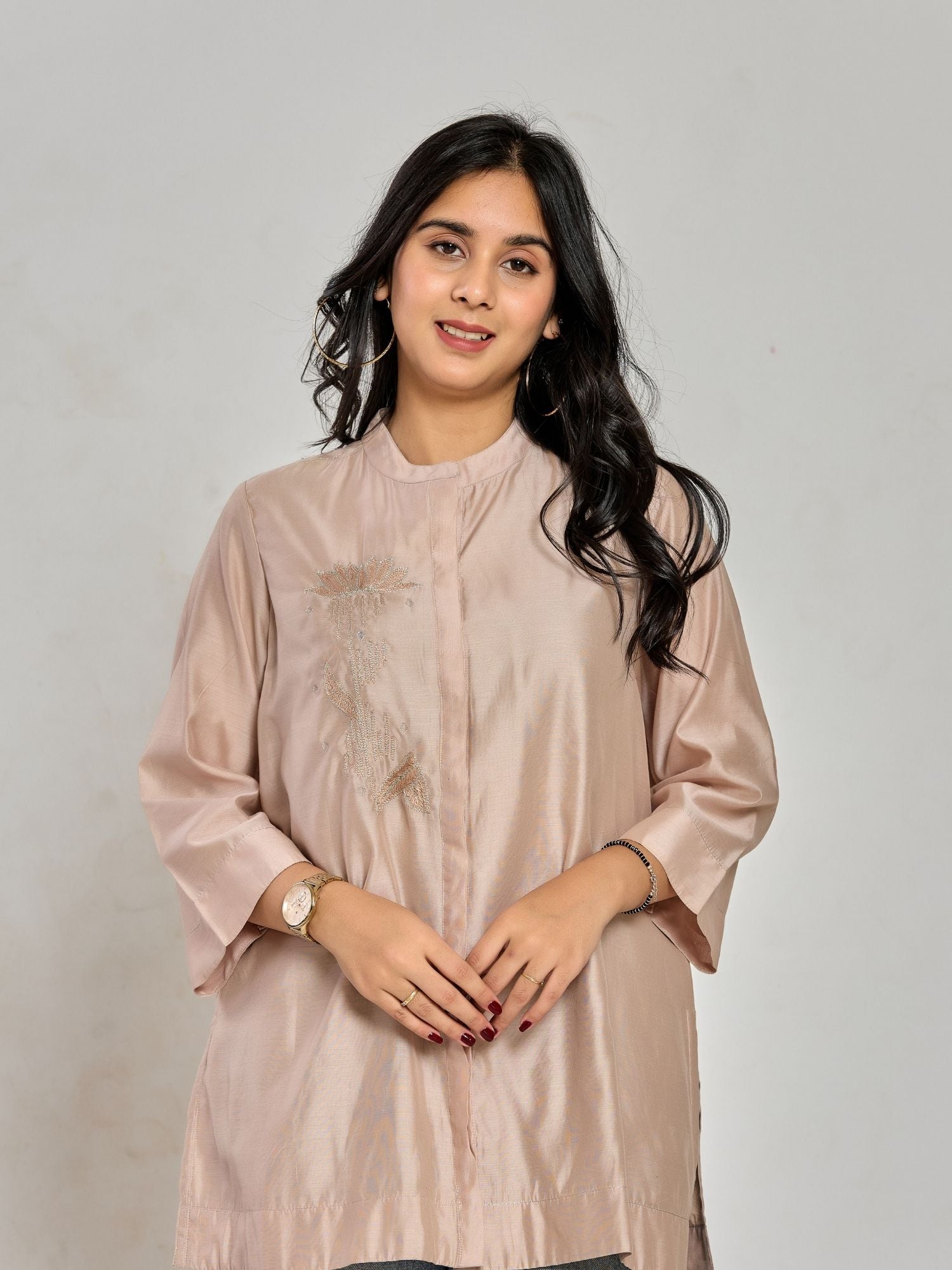 Champagne Beige Color Resham Work With Zari Tunic