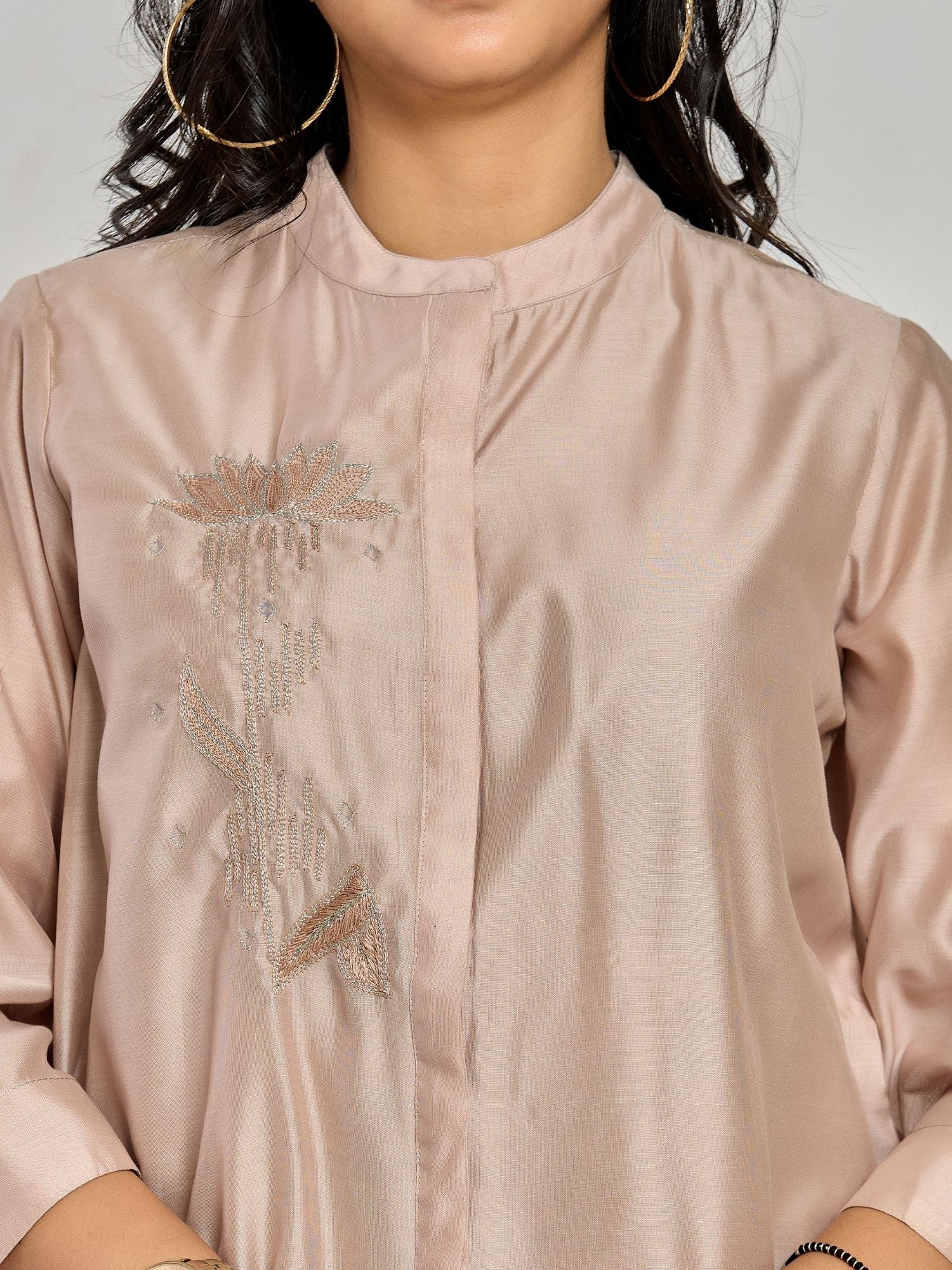 Champagne Beige Color Resham Work With Zari Tunic