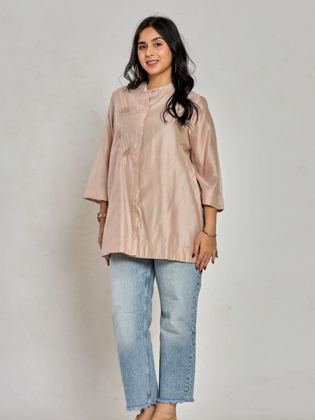 Champagne Beige Color Resham Work With Zari Tunic