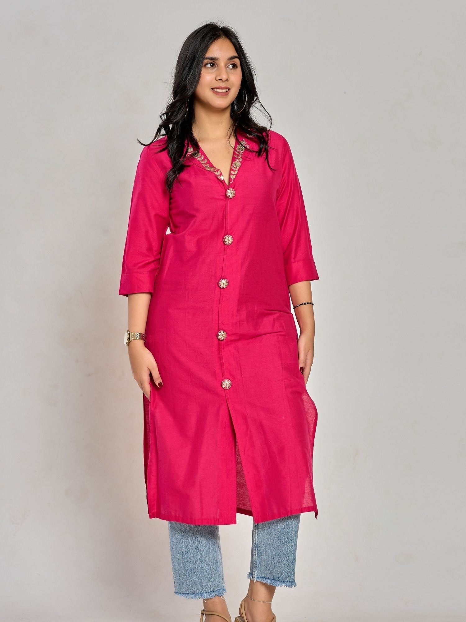Rani Pink Color Gota Patti Work Kurti