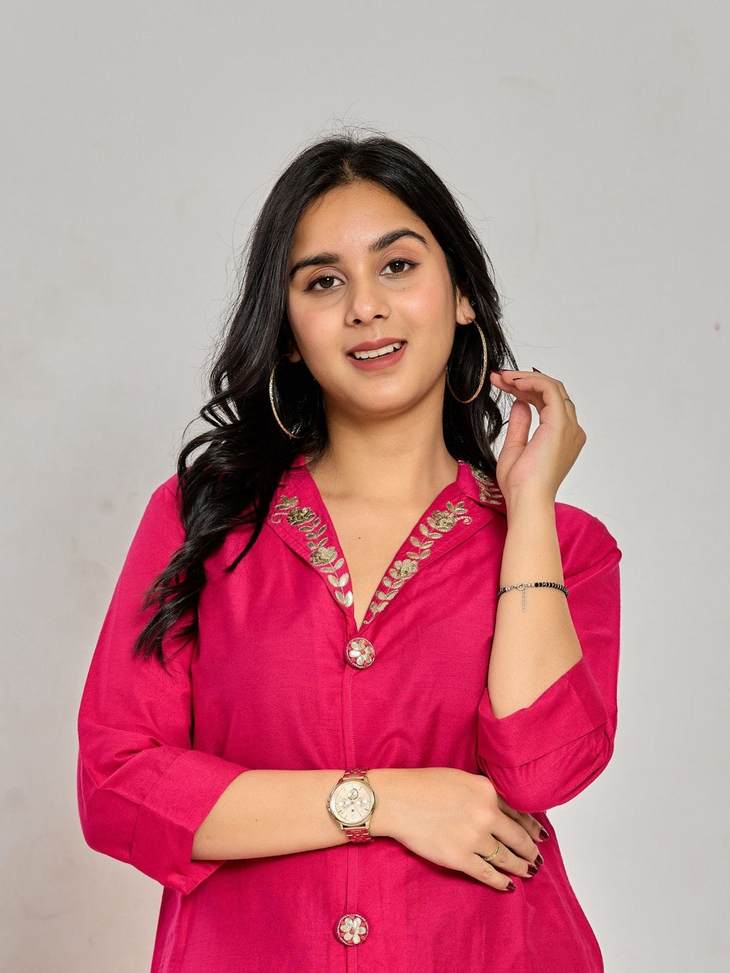 Rani Pink Color Gota Patti Work Kurti