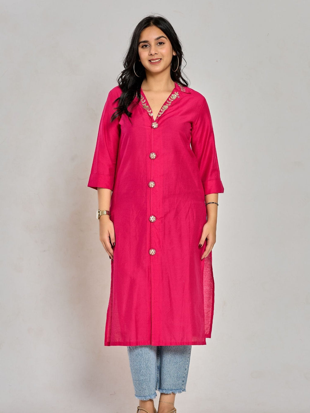 Rani Pink Color Gota Patti Work Kurti