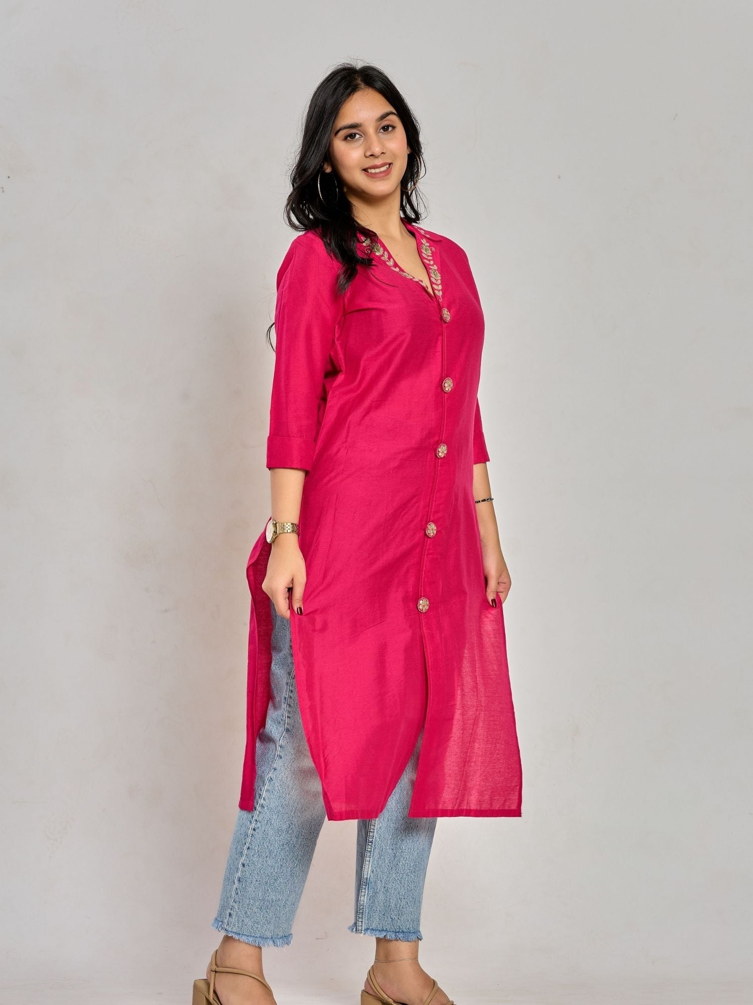 Rani Pink Color Gota Patti Work Kurti