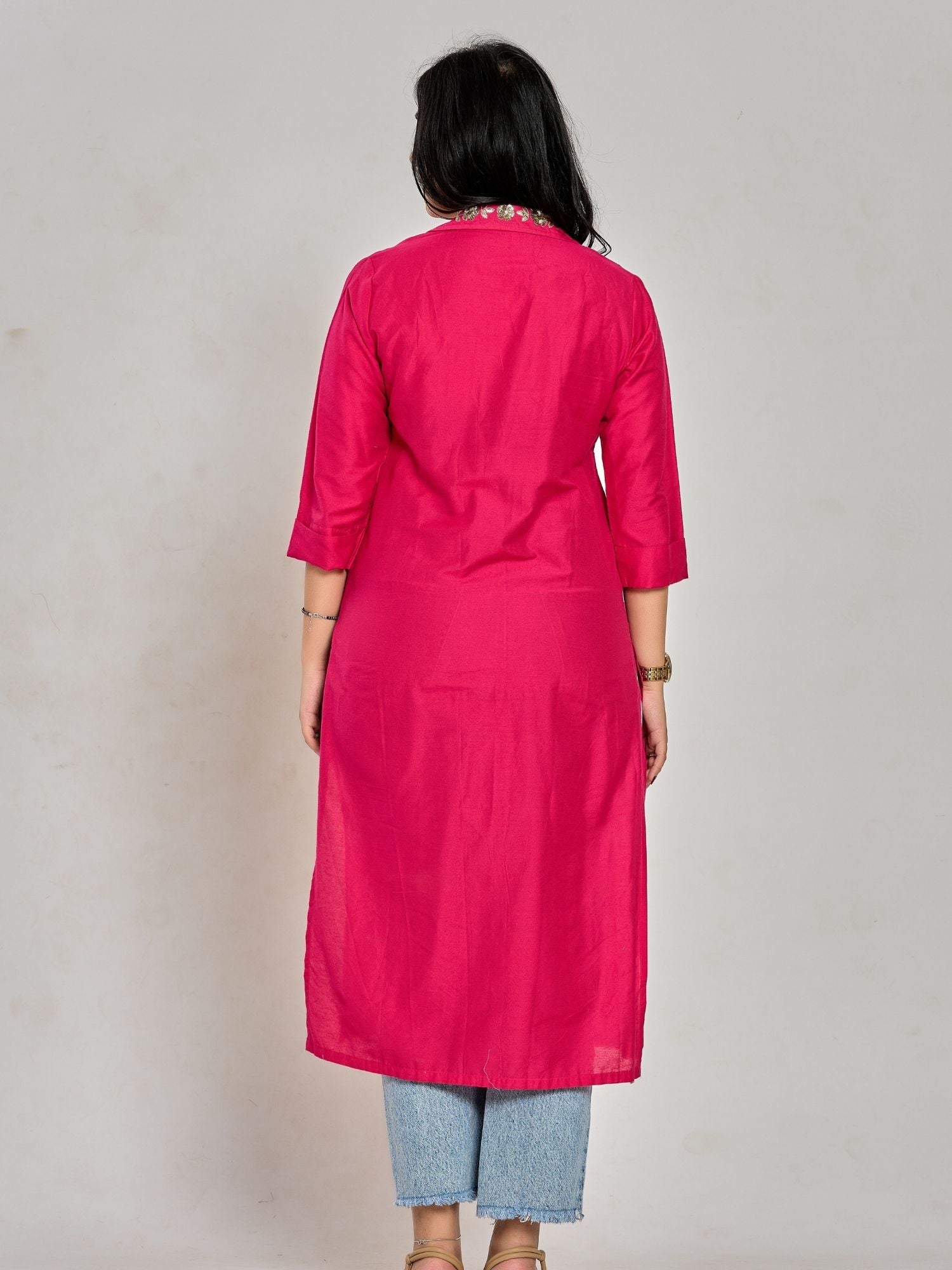 Rani Pink Color Gota Patti Work Kurti