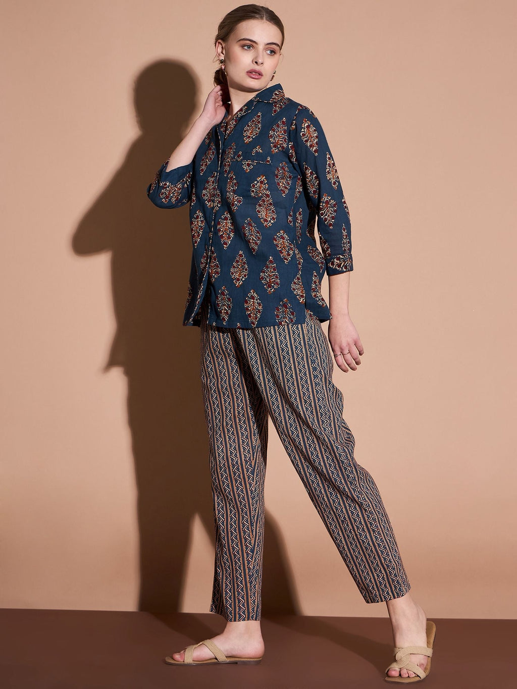 Ethnic Motifs Printed Cotton Shirt & Trouser Co-Ords Set