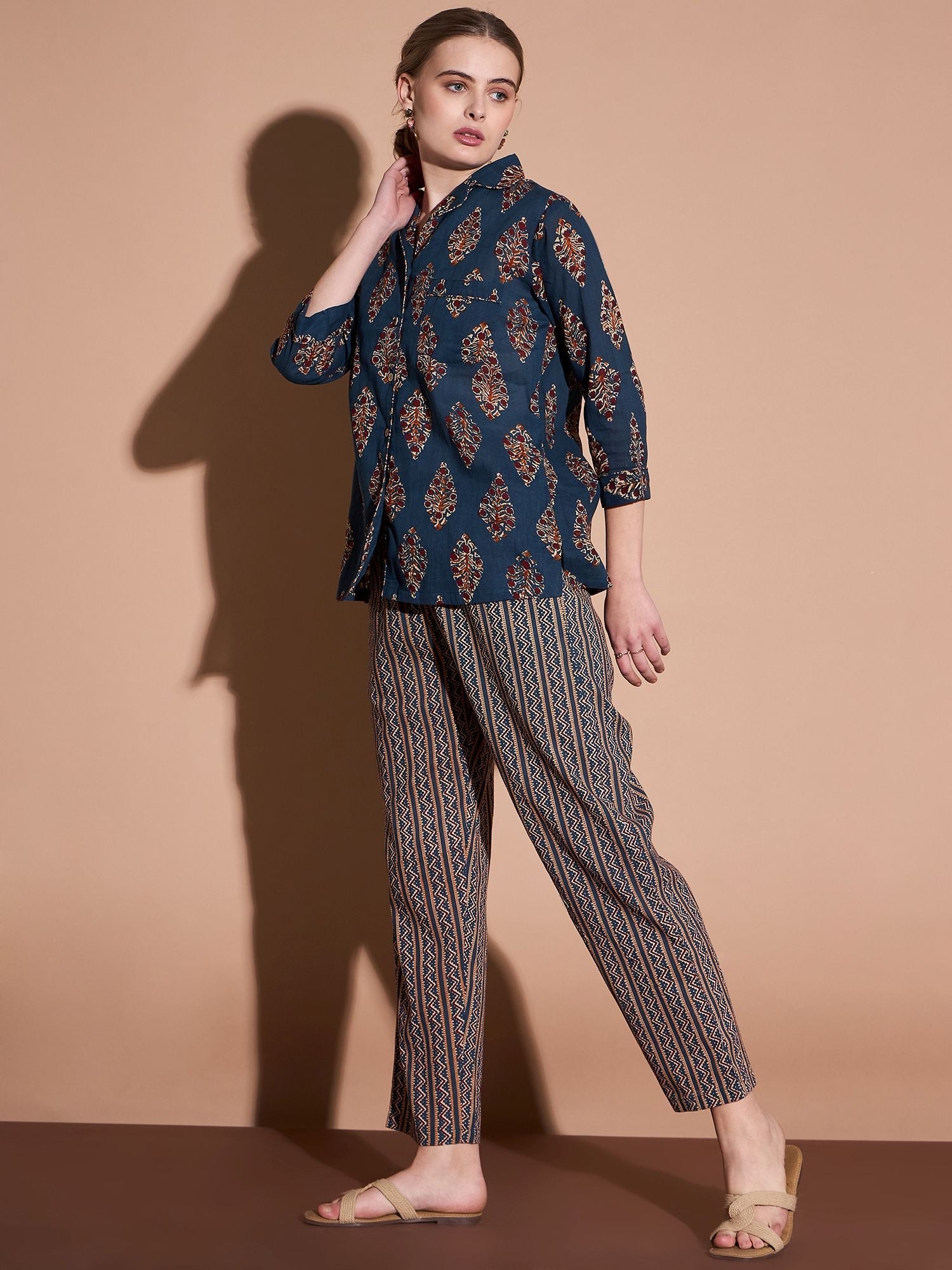 Ethnic Motifs Printed Cotton Shirt & Trouser Co-Ords Set