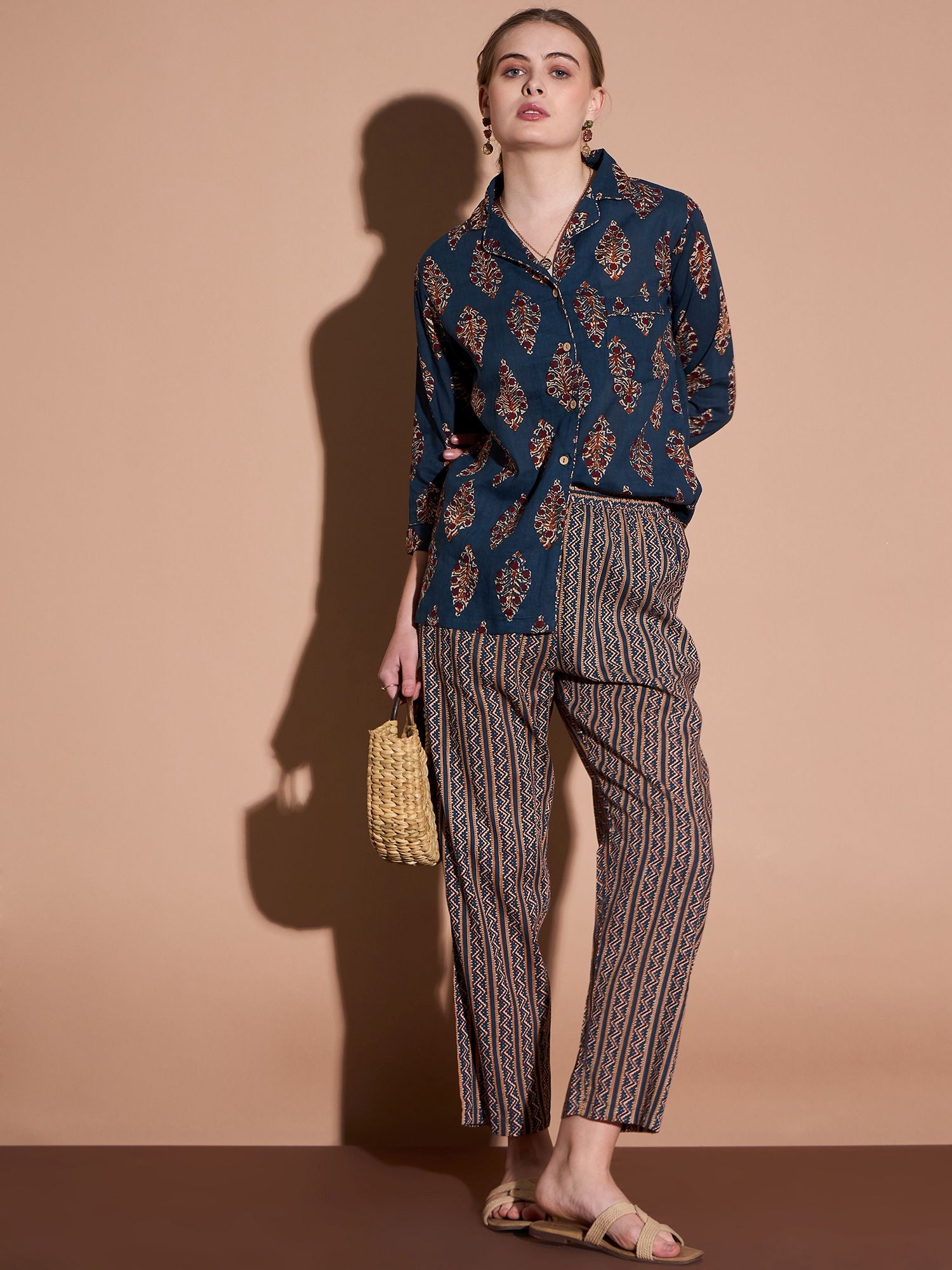 Ethnic Motifs Printed Cotton Shirt & Trouser Co-Ords Set