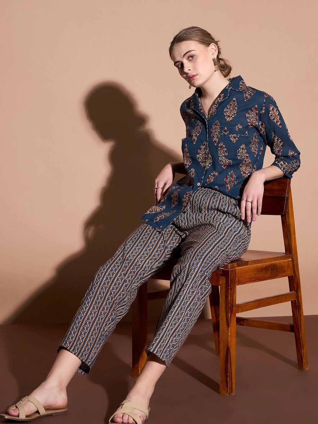 Ethnic Motifs Printed Cotton Shirt & Trouser Co-Ords Set