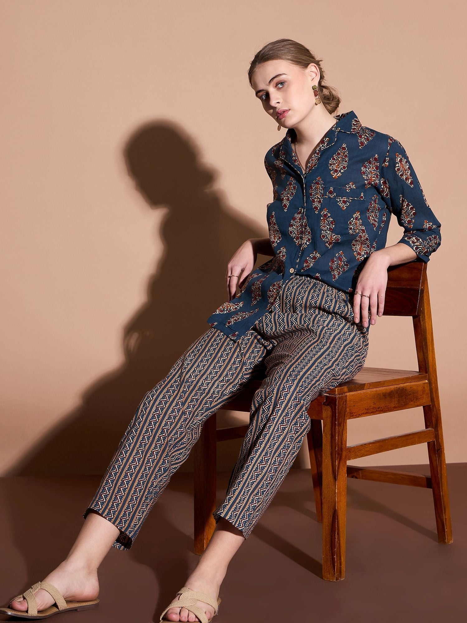 Ethnic Motifs Printed Cotton Shirt & Trouser Co-Ords Set