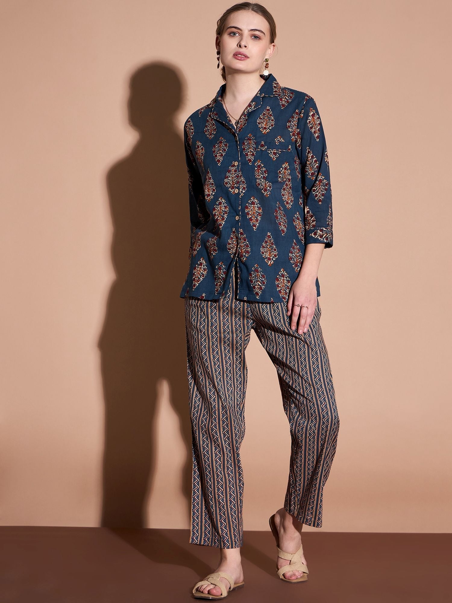 Ethnic Motifs Printed Cotton Shirt & Trouser Co-Ords Set