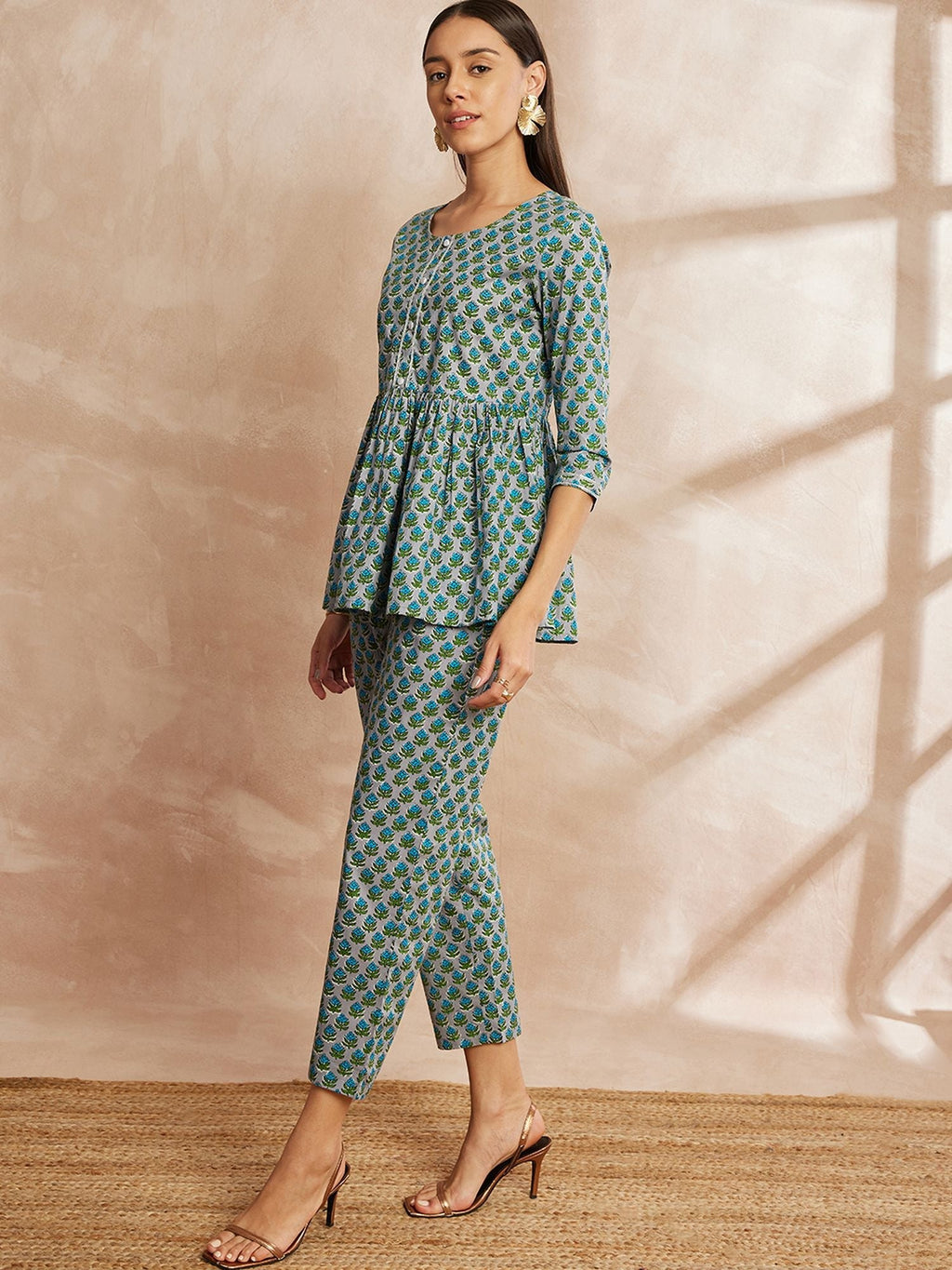 Floral Printed Pure Cotton Tunic With Trouser