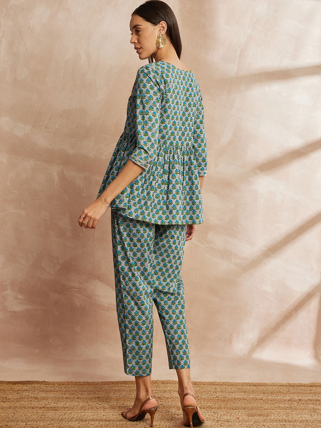 Floral Printed Pure Cotton Tunic With Trouser