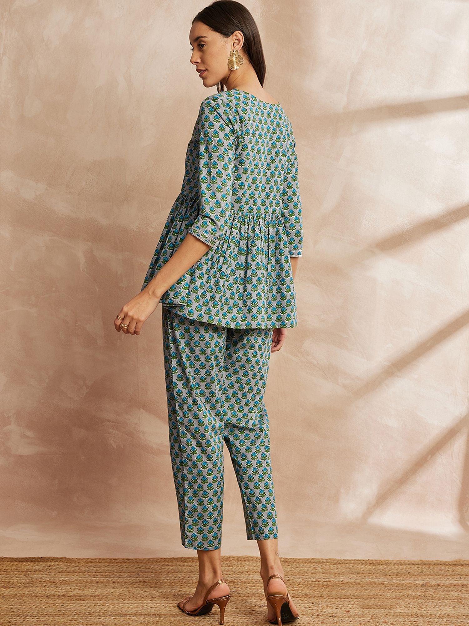 Floral Printed Pure Cotton Tunic With Trouser