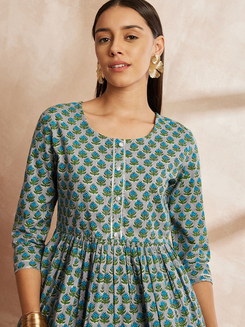 Floral Printed Pure Cotton Tunic With Trouser