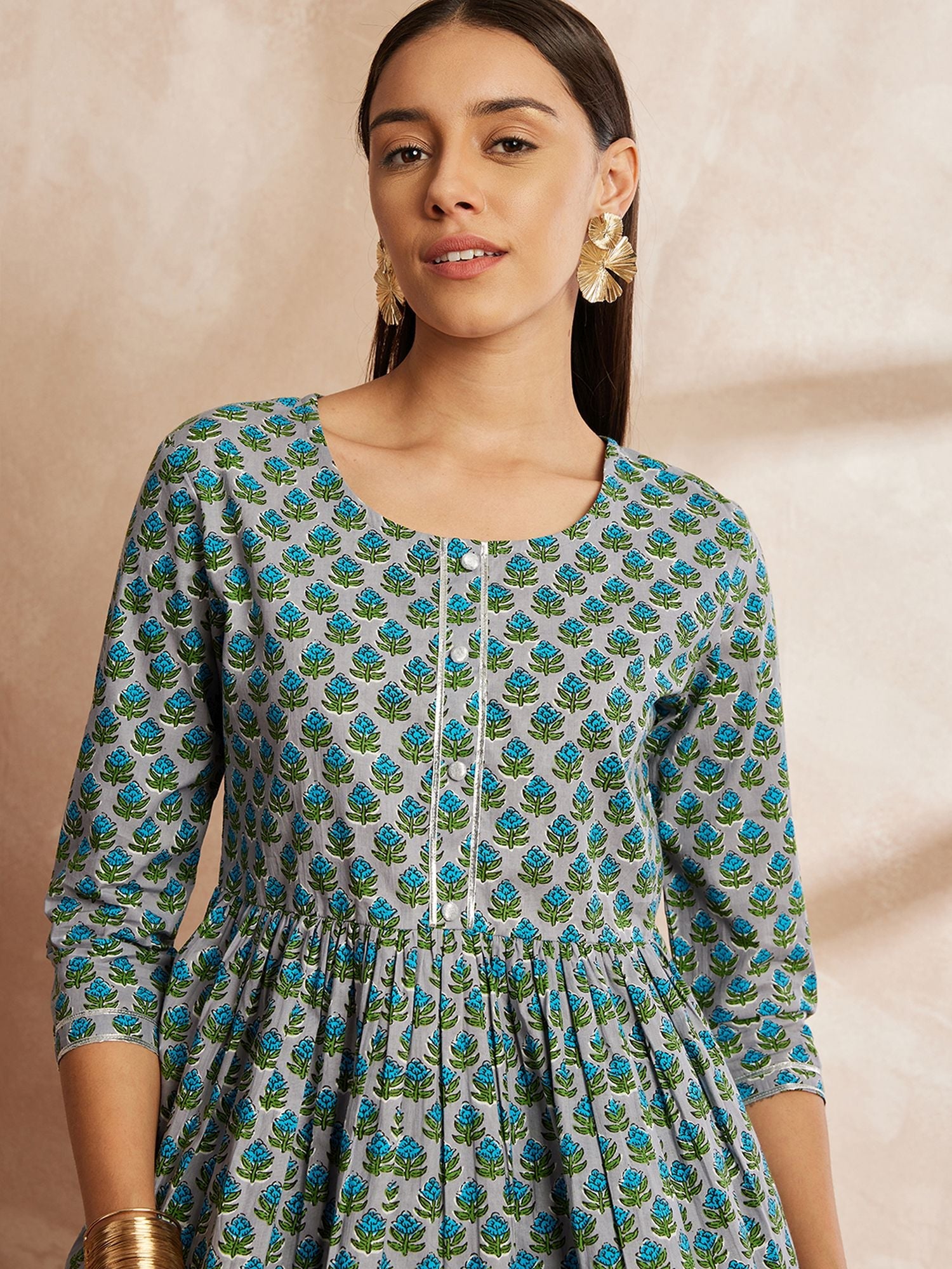 Floral Printed Pure Cotton Tunic With Trouser