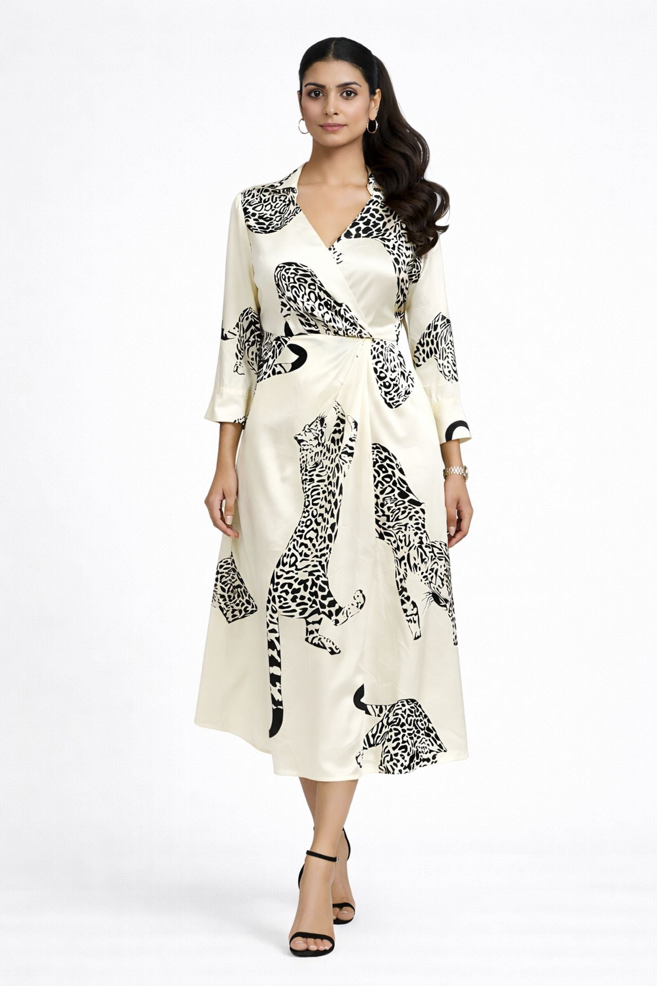 Off White Color Animal Print Dress