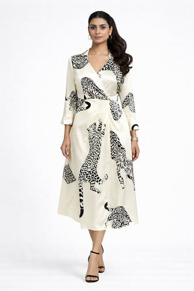 Off White Color Animal Print Dress