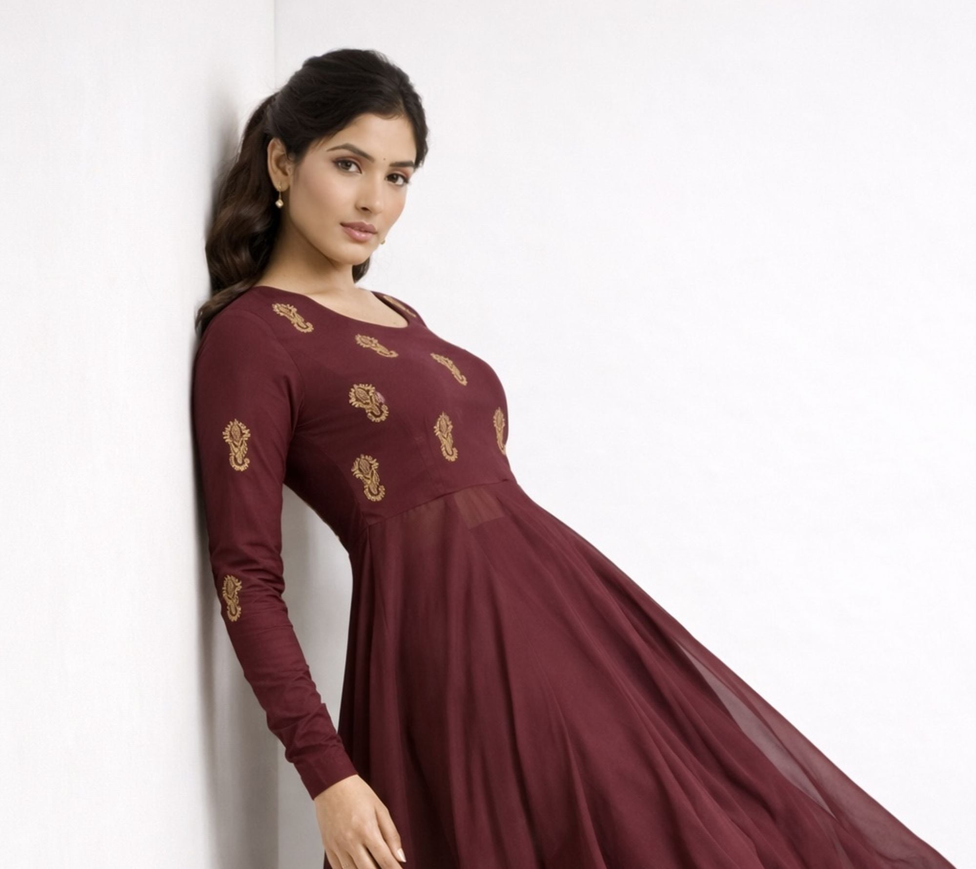 Wedding Collection Wine Color Anarkali Set