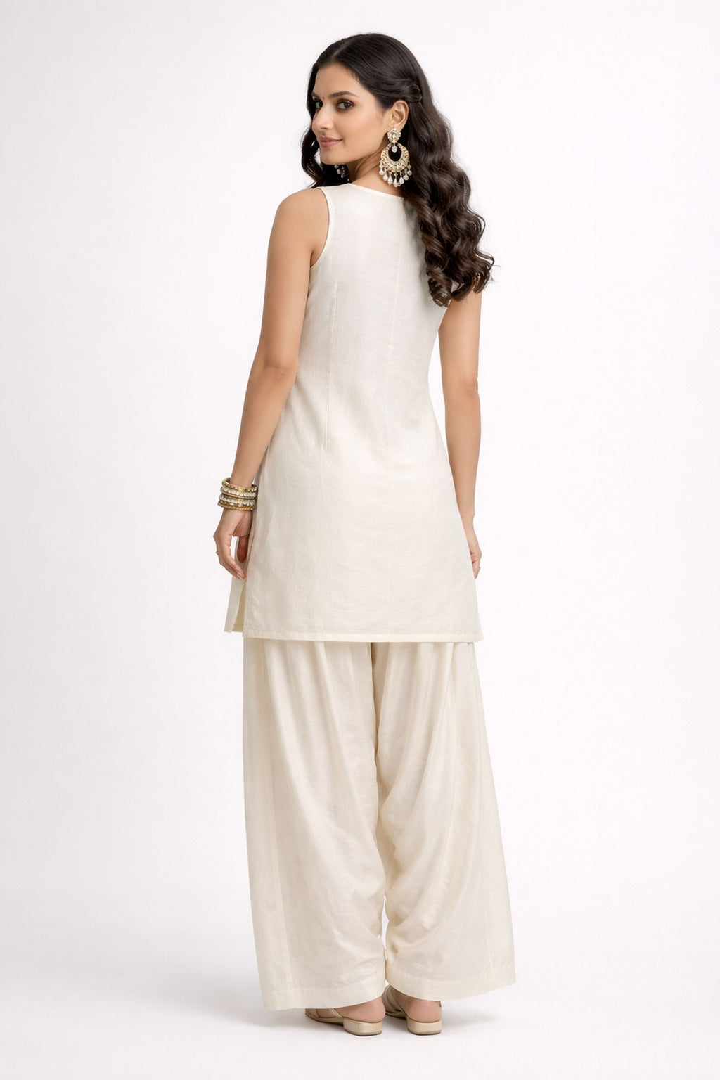 Thread & Sequin Work With Cutdana White Color Kurta Set