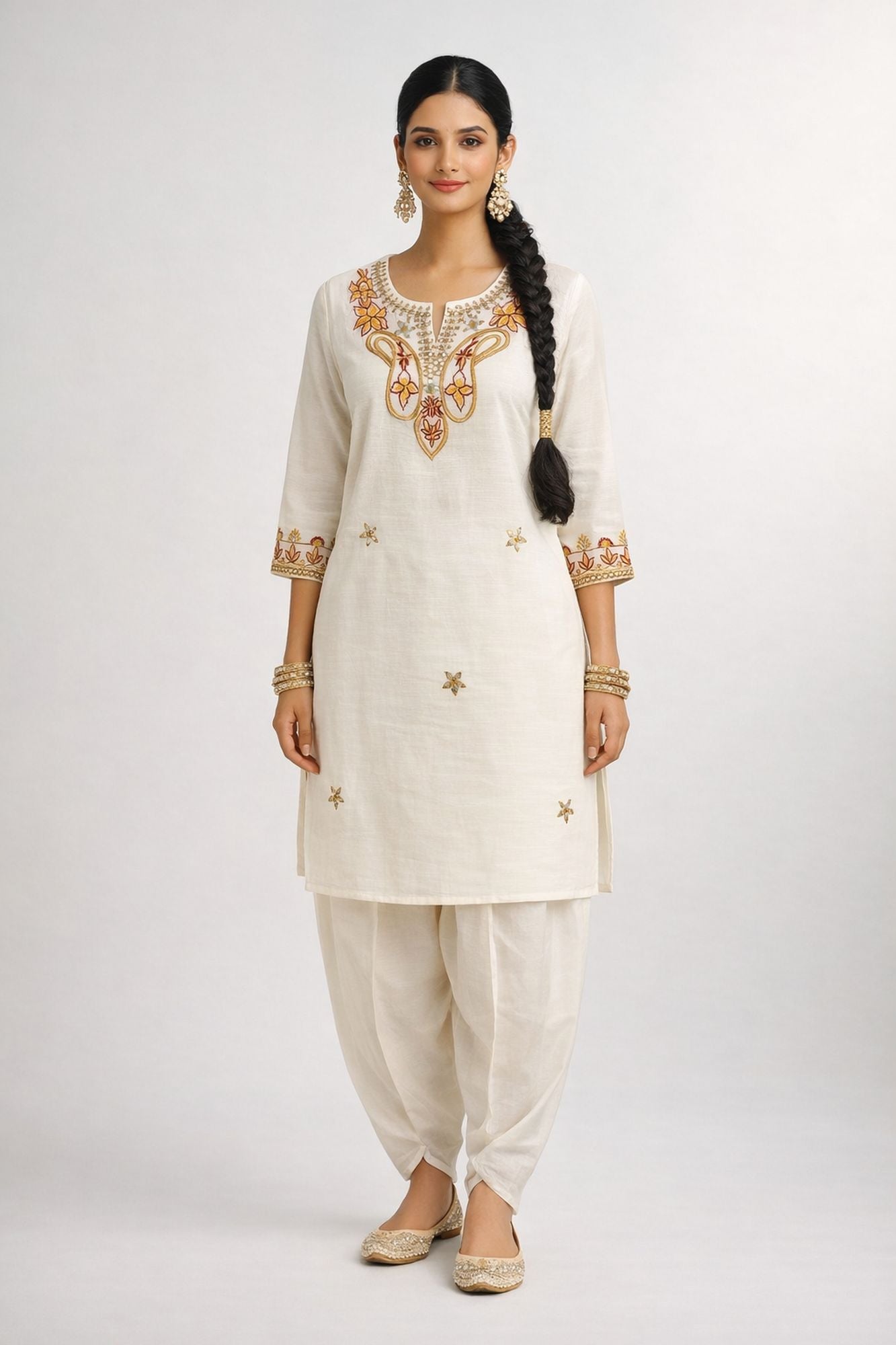 Mirror Embroidery With Thread And Zari Work White Color Co-Ord Set
