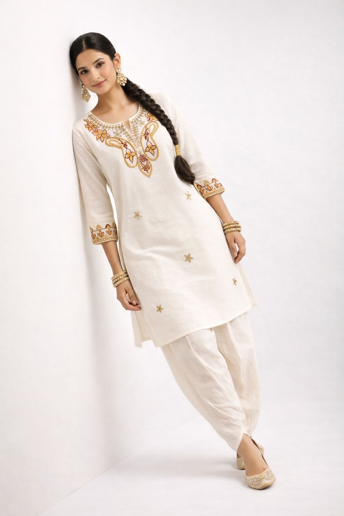 Mirror Embroidery With Thread And Zari Work White Color Co-Ord Set