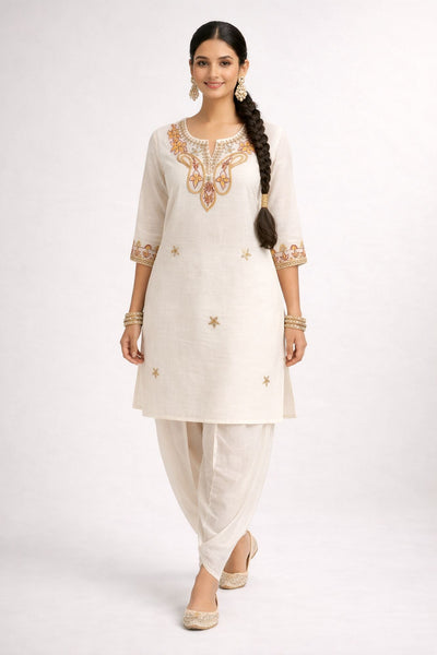 Mirror Embroidery With Thread And Zari Work White Color Co-Ord Set