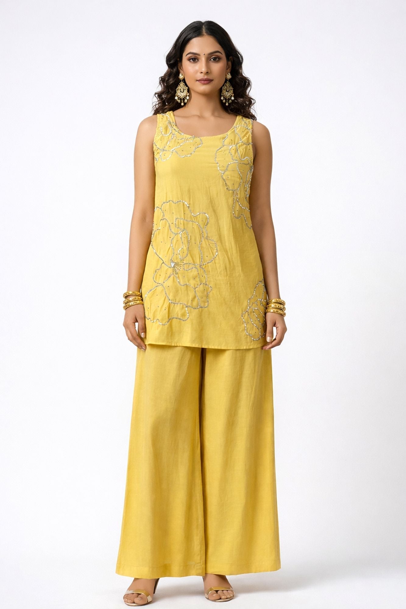 Sequin & Zari Work Yellow Color Co-Ord Set
