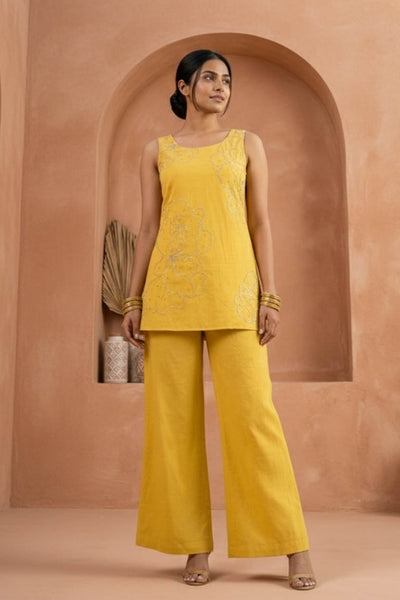 Sequin & Zari Work Yellow Color Co-Ord Set