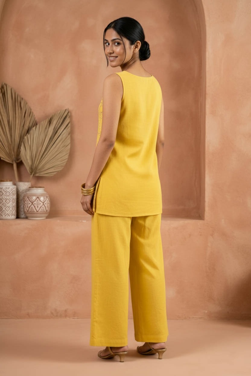Sequin & Zari Work Yellow Color Co-Ord Set