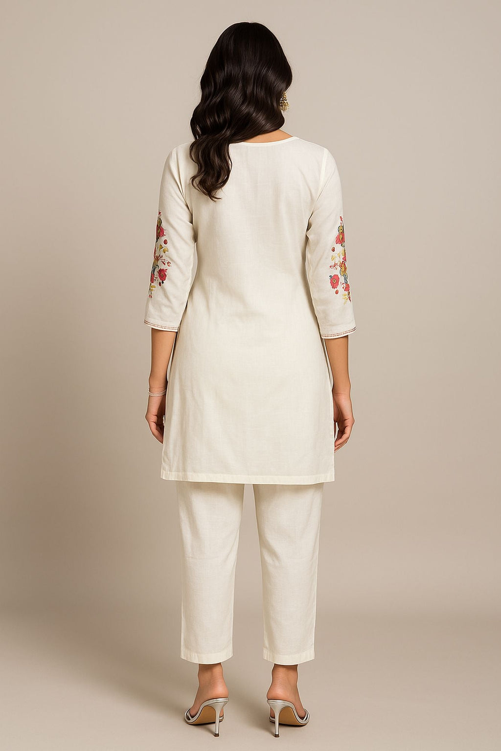 Thread Work With Cutdana & Kantha Stitch White Color Kurta Set