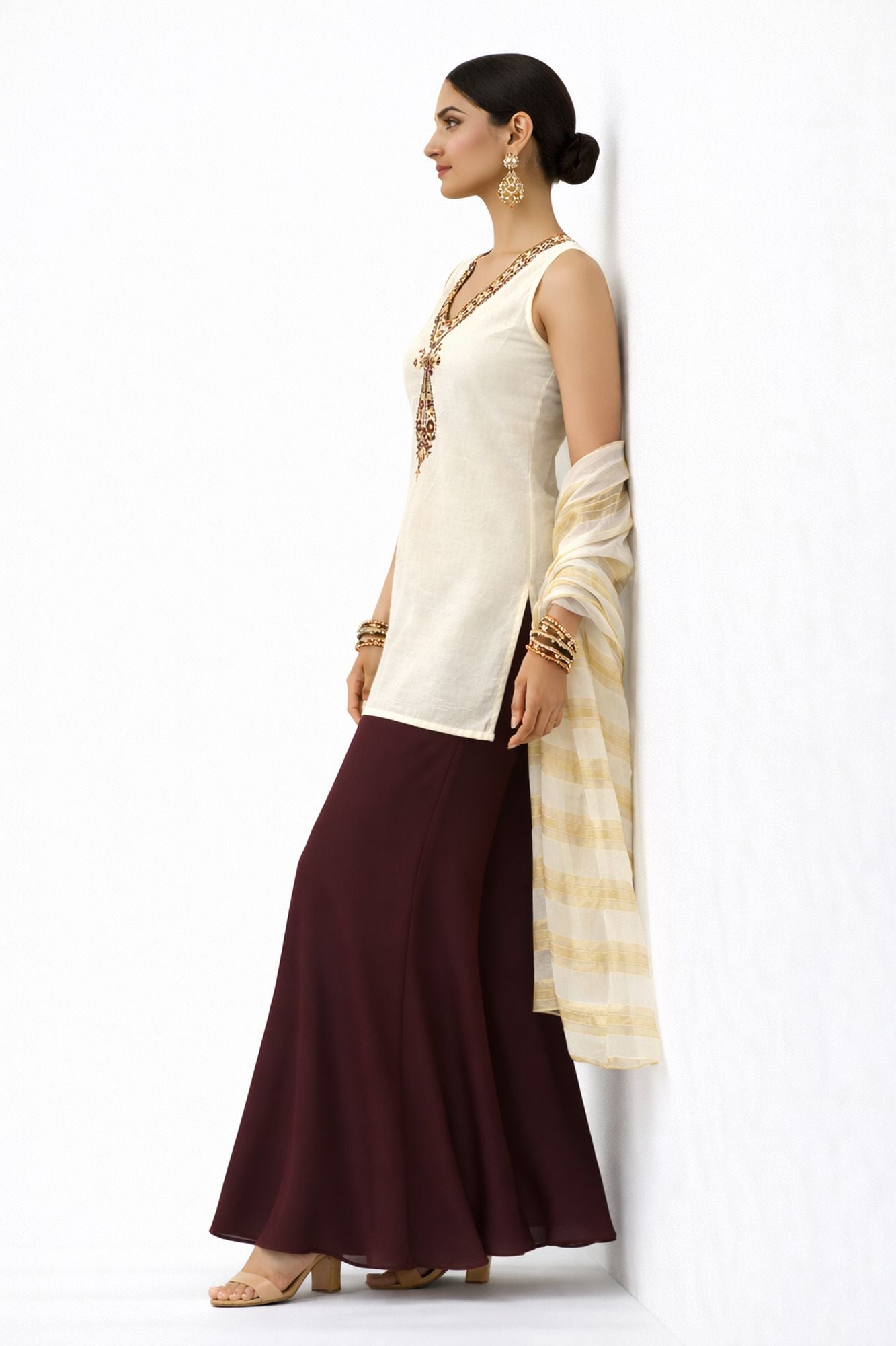 Thread And Zari Work Off White Color Co-Ord Set