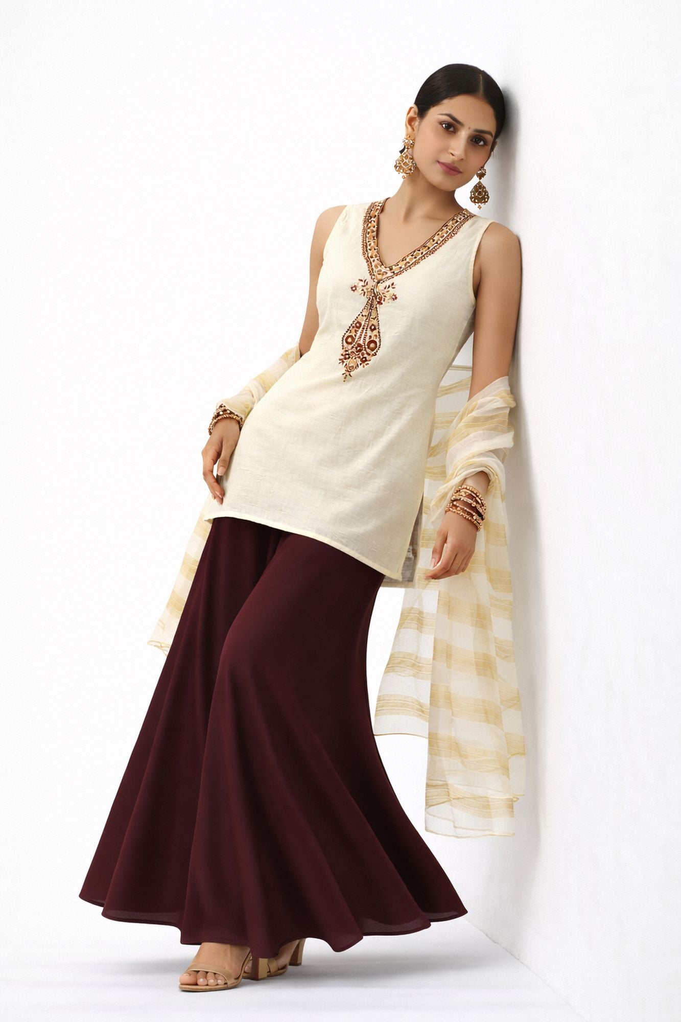 Thread And Zari Work Off White Color Co-Ord Set