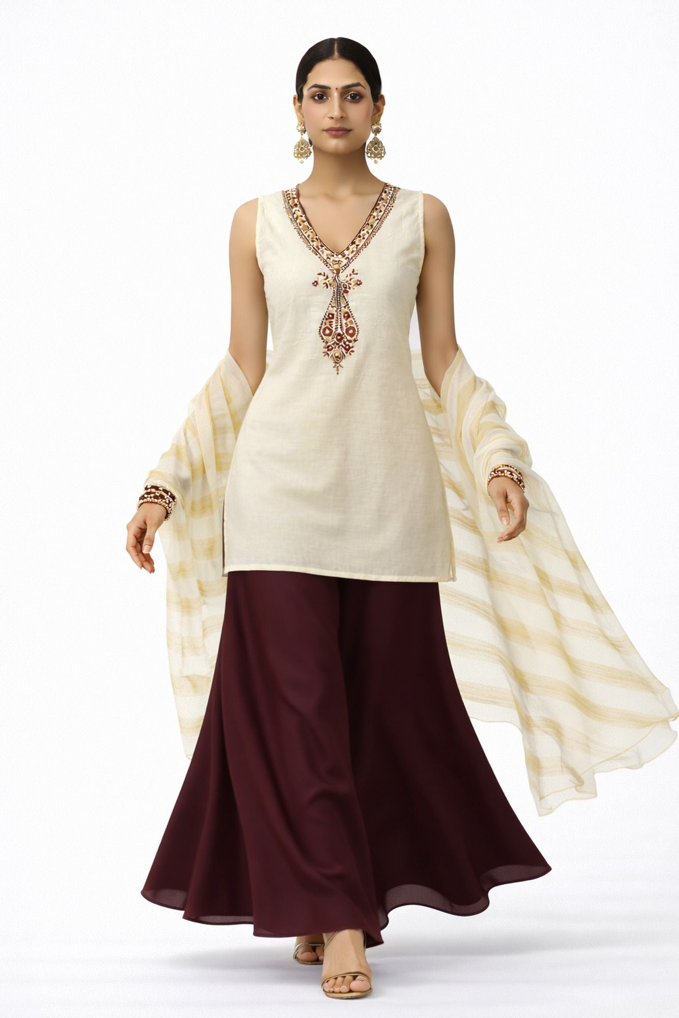 Thread And Zari Work Off White Color Co-Ord Set