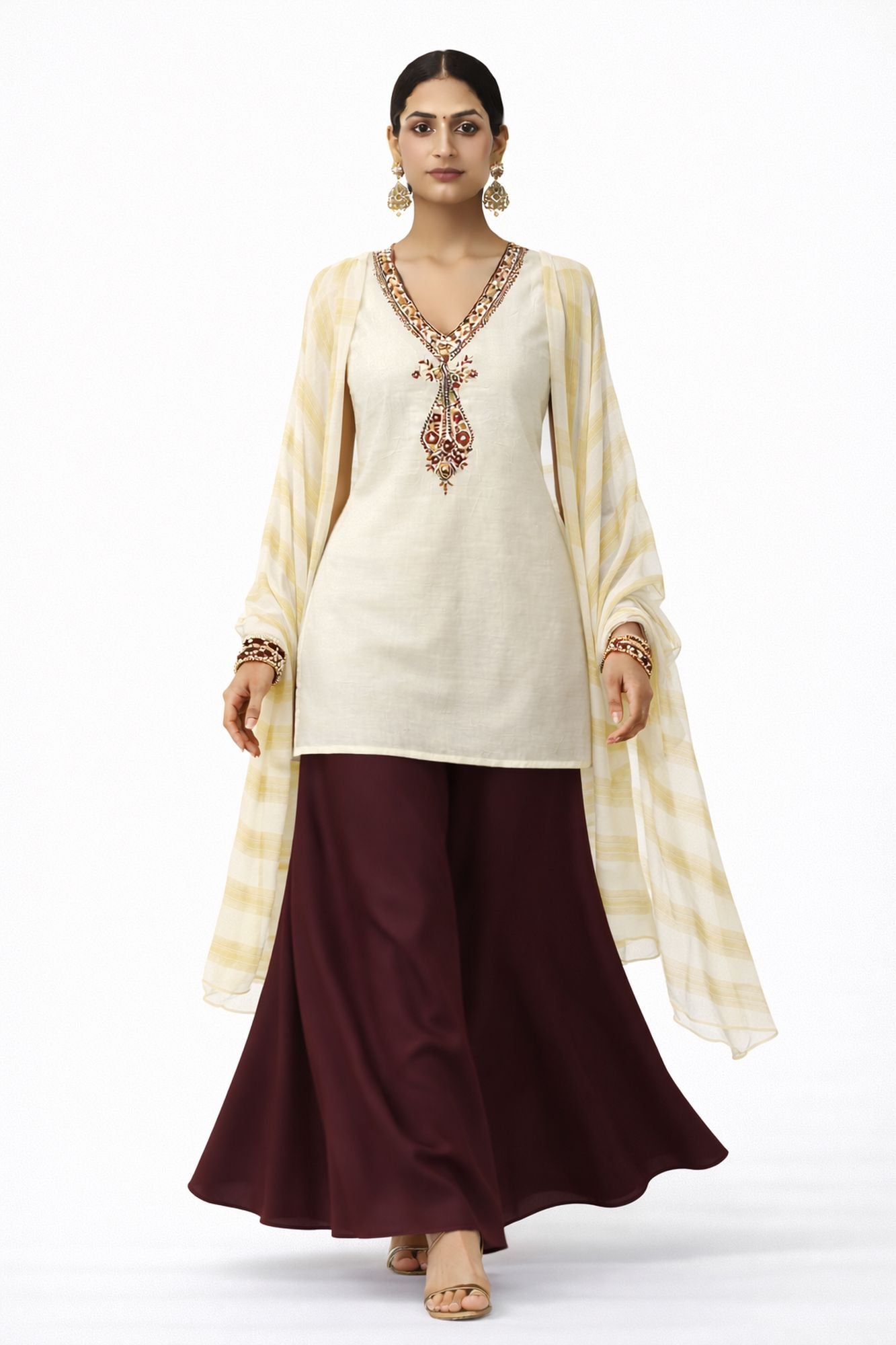 Thread And Zari Work Off White Color Co-Ord Set