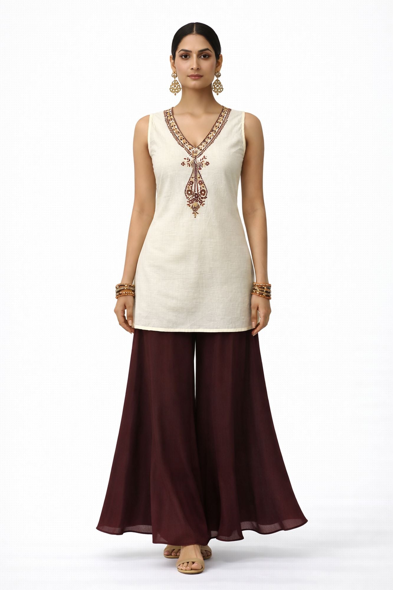 Thread And Zari Work Off White Color Co-Ord Set