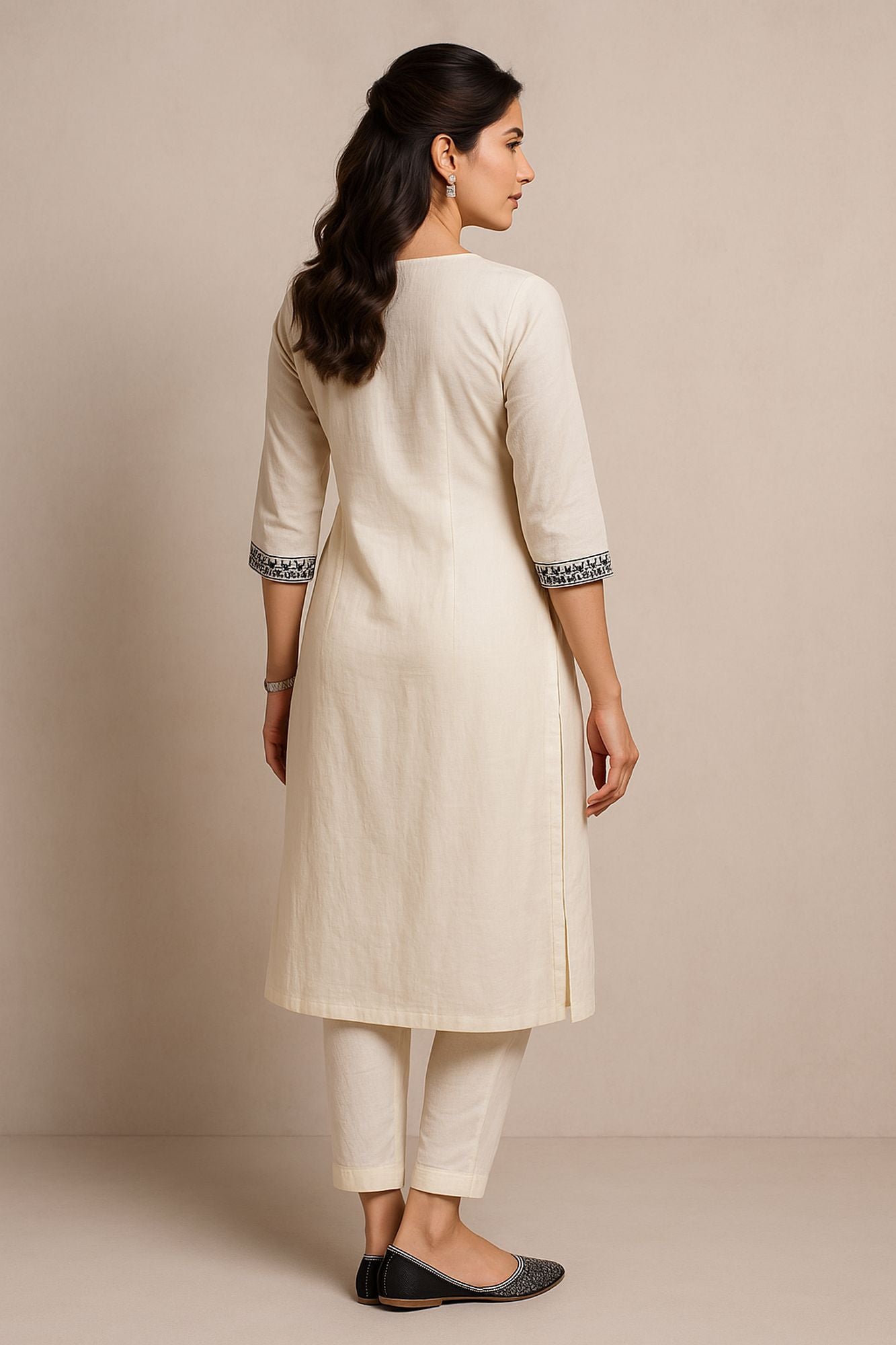 Mirror With Thread Embroidery Off White Color Kurta Set
