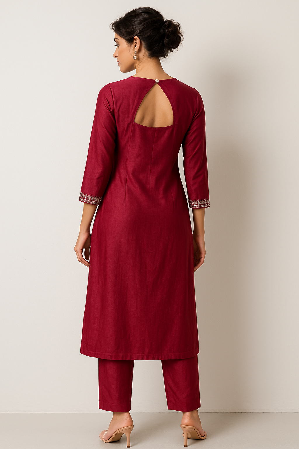 Zari Thread Work With Mirror-Sequin Detailing Maroon Color Kurta Set