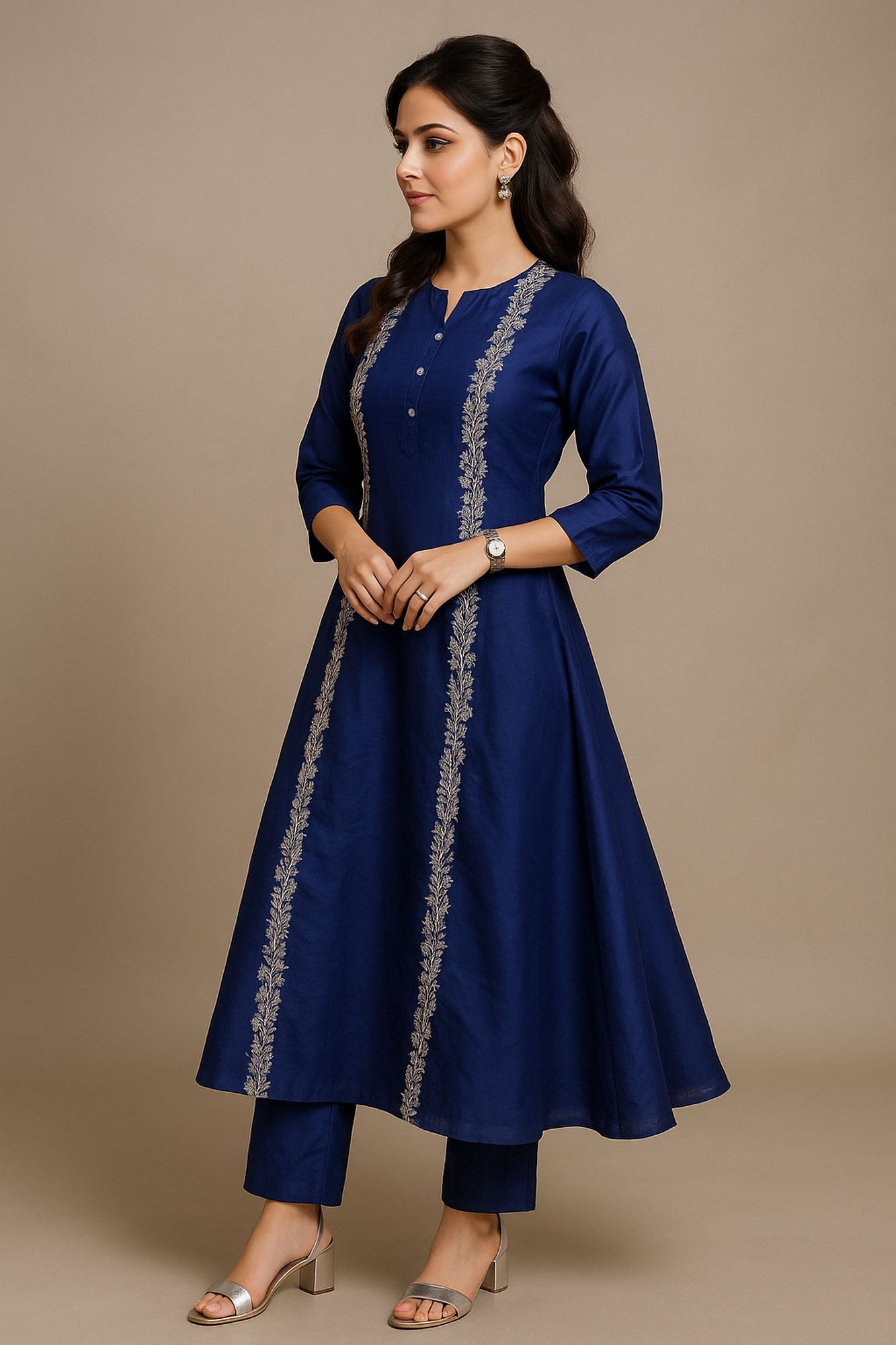 Intricate Thread And Mirror & Sequin & Zari Work Royal Blue Color Kurta Set